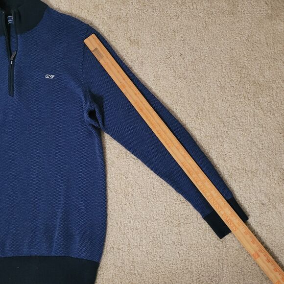 Vineyard Vines Wool Blend Sweater Mens M Blue 1/4 Zip Geometric Corp Core Casual - Picture 7 of 14